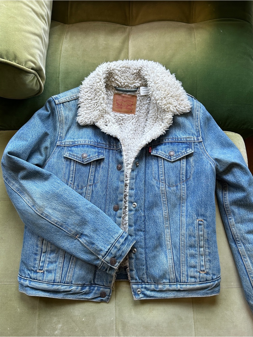 Levi's Sherpa-Lined Jacket - Cream Sherpa, Brown Leather Patch